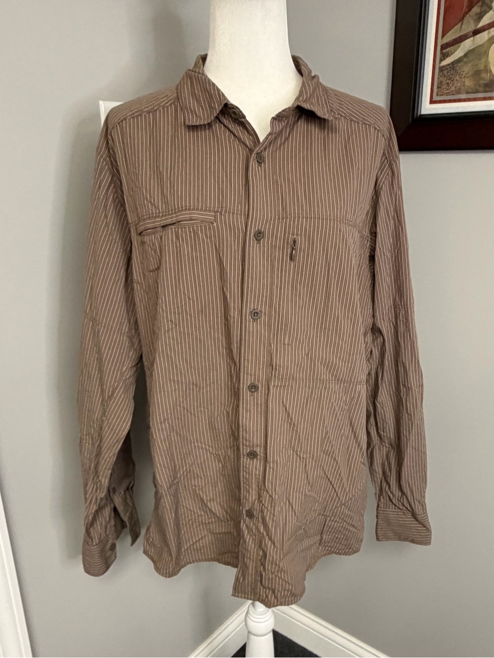 The North Face mens brown stripe button down shirt long sleeve Large